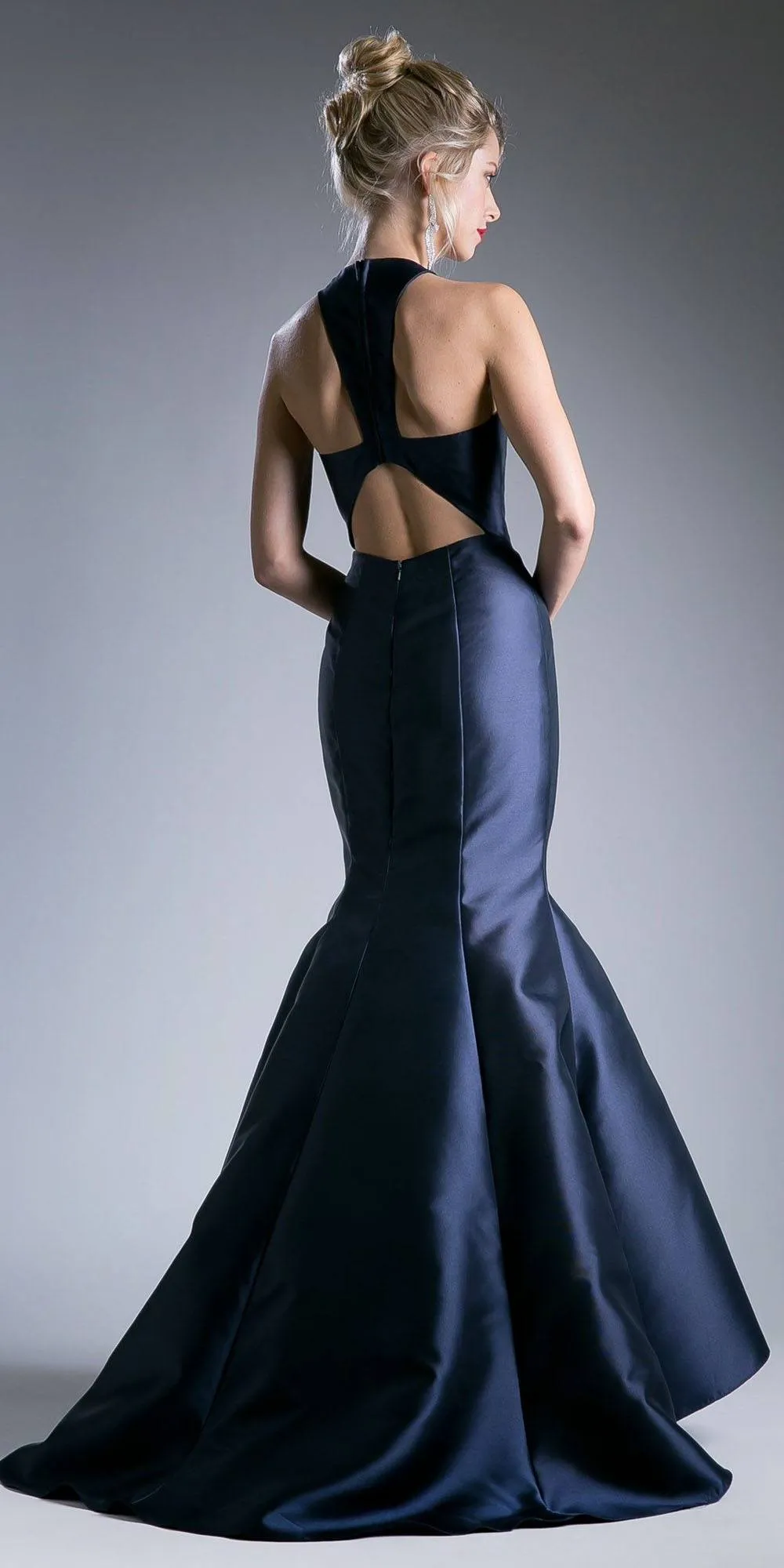 Cinderella Divine 13038 Mermaid Satin Dress Halter V Neckline