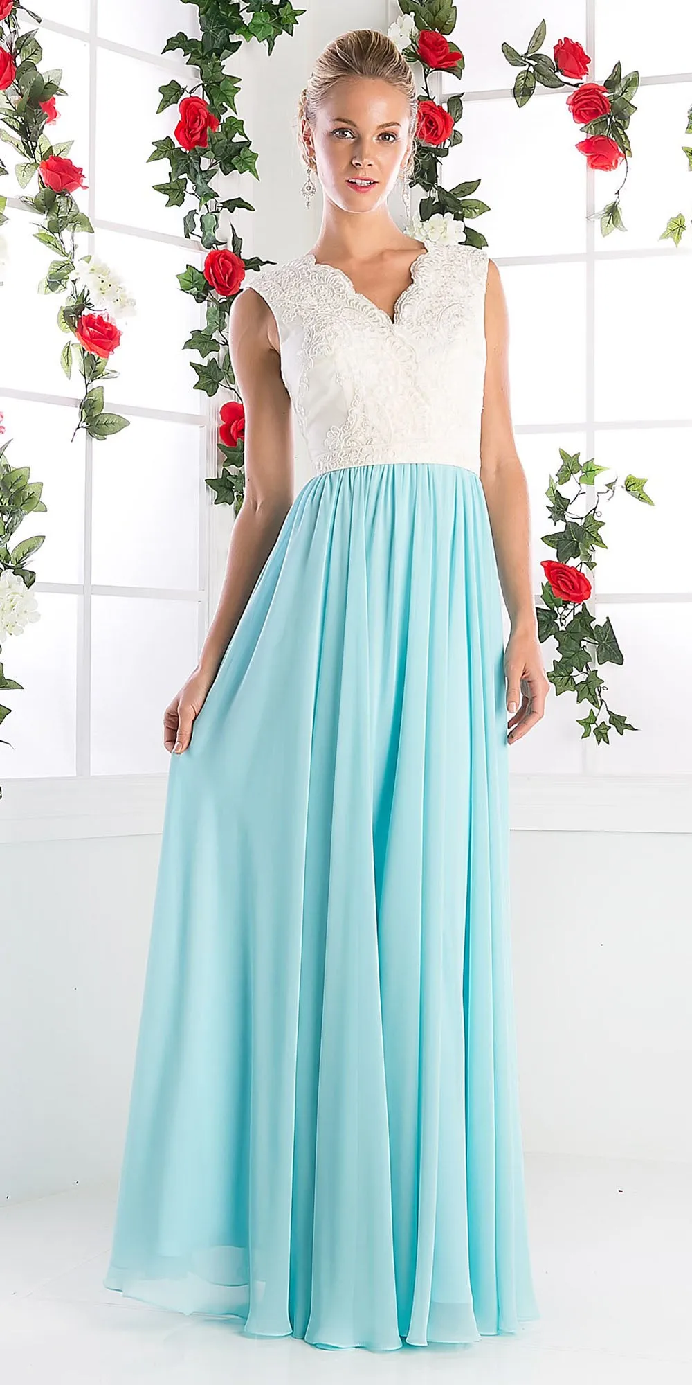 Cinderella Divine 1965 Sleeveless Dress V-Neck Embroidered Bodice