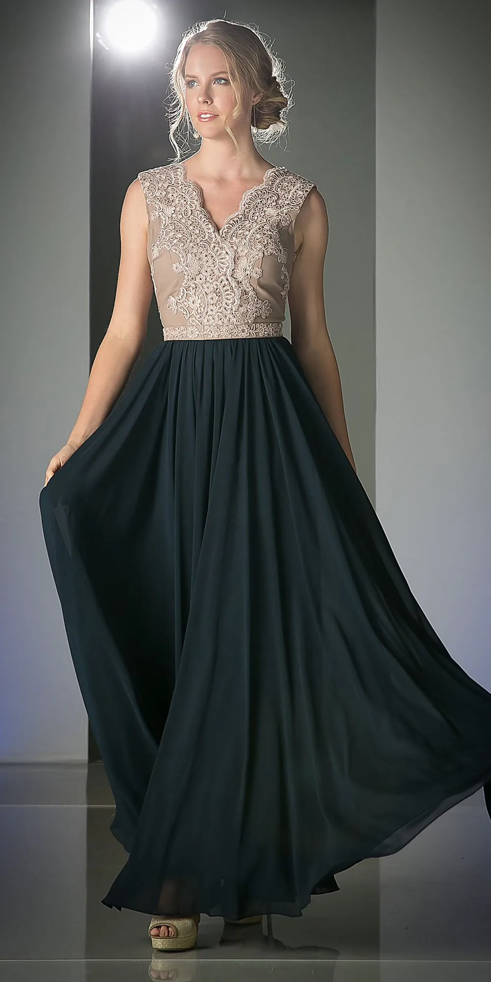Cinderella Divine 1965 Sleeveless Dress V-Neck Embroidered Bodice
