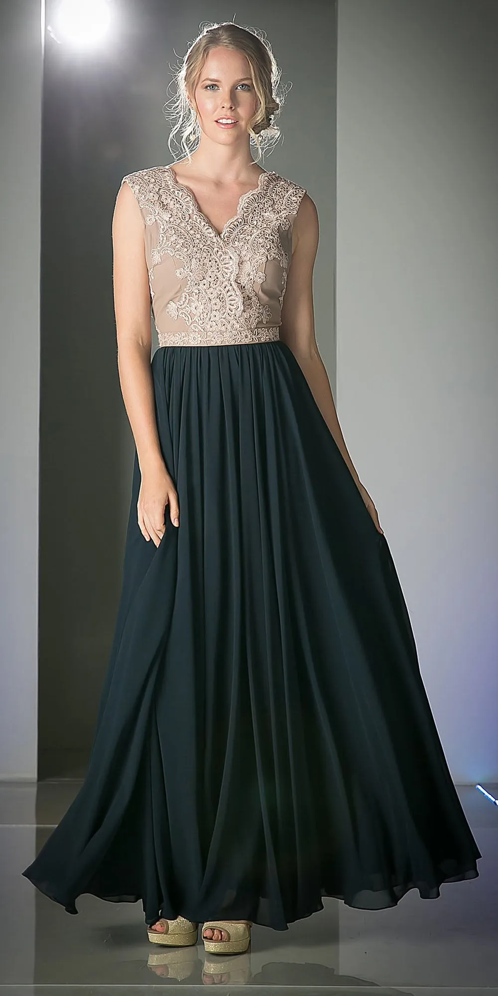 Cinderella Divine 1965 Sleeveless Dress V-Neck Embroidered Bodice