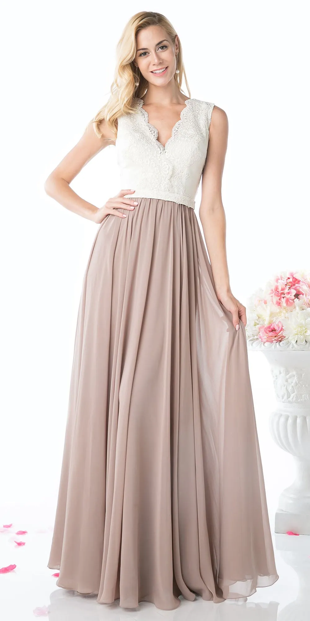 Cinderella Divine 1965 Sleeveless Dress V-Neck Embroidered Bodice