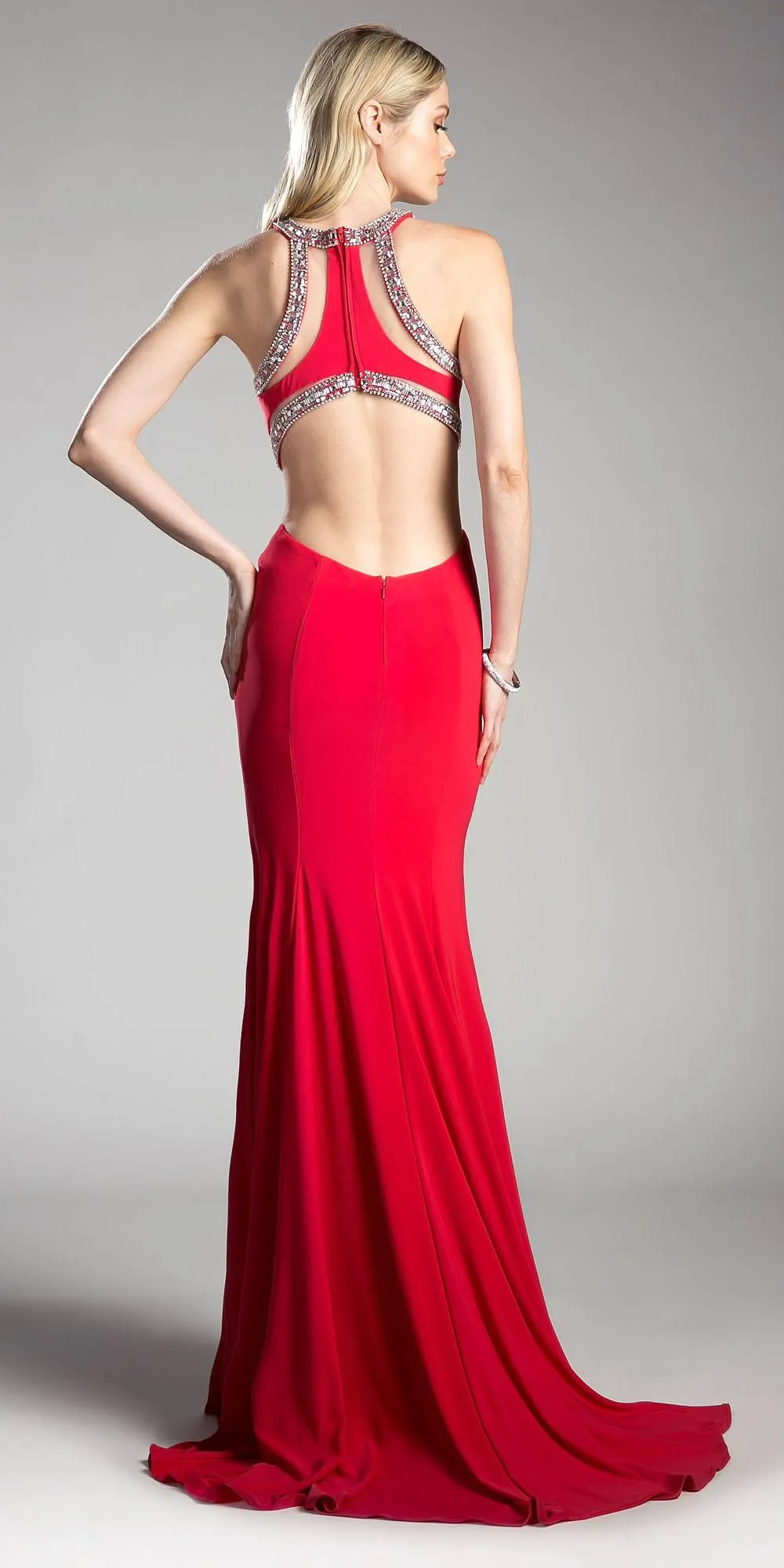Cinderella Divine 62139 Beaded Cut Out Floor Length Dress