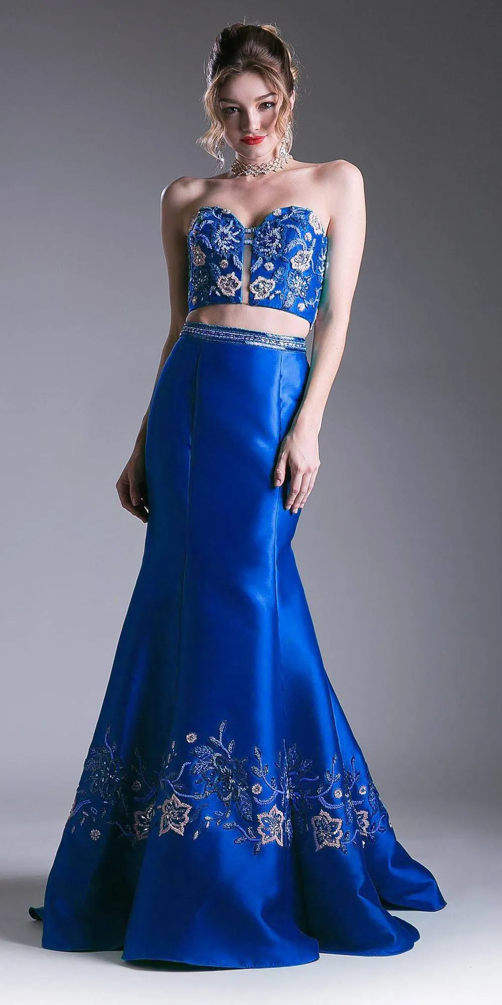 Cinderella Divine 62211 Bead Embroidered Two-Piece Gown Strapless