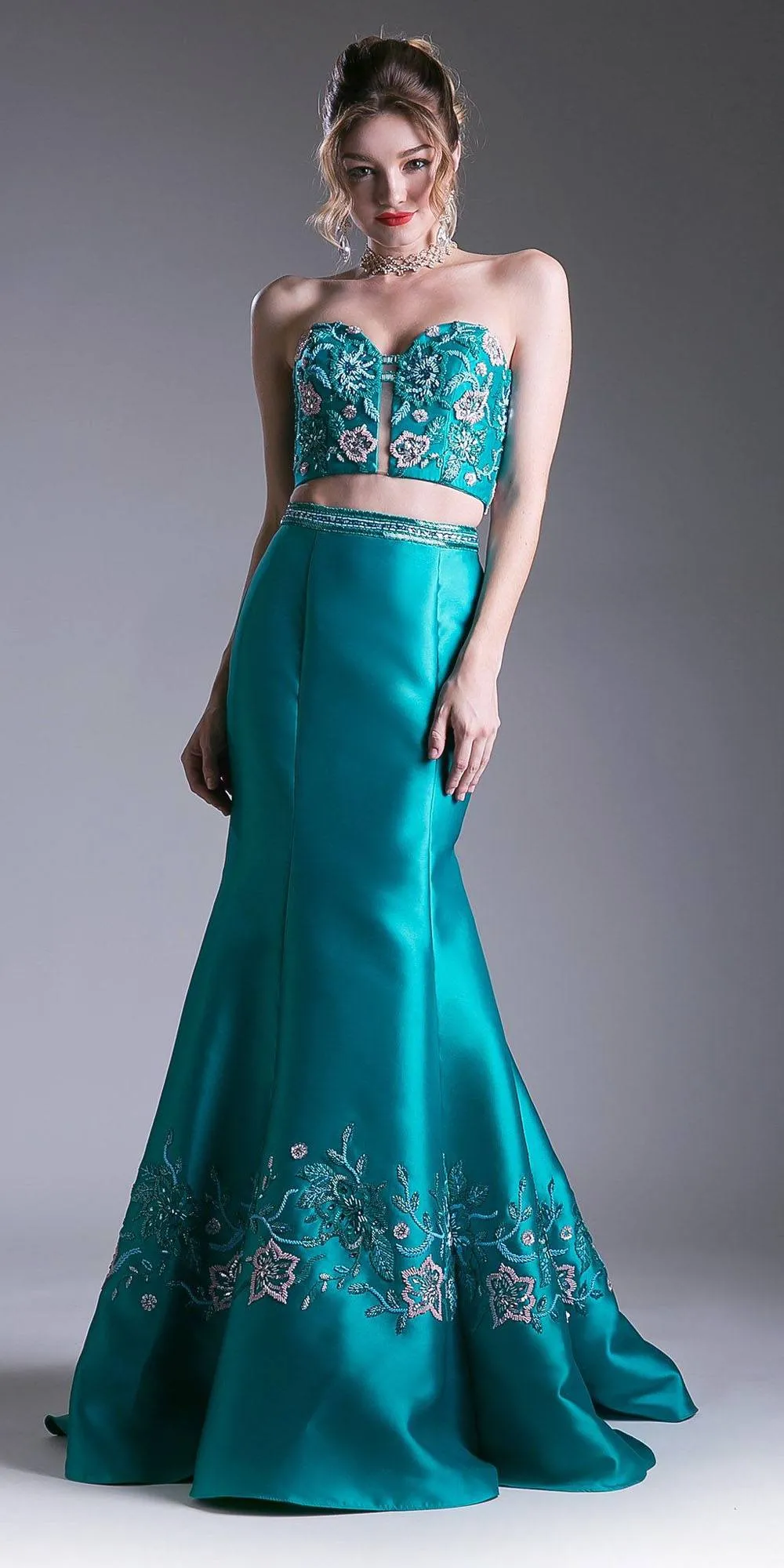 Cinderella Divine 62211 Bead Embroidered Two-Piece Gown Strapless