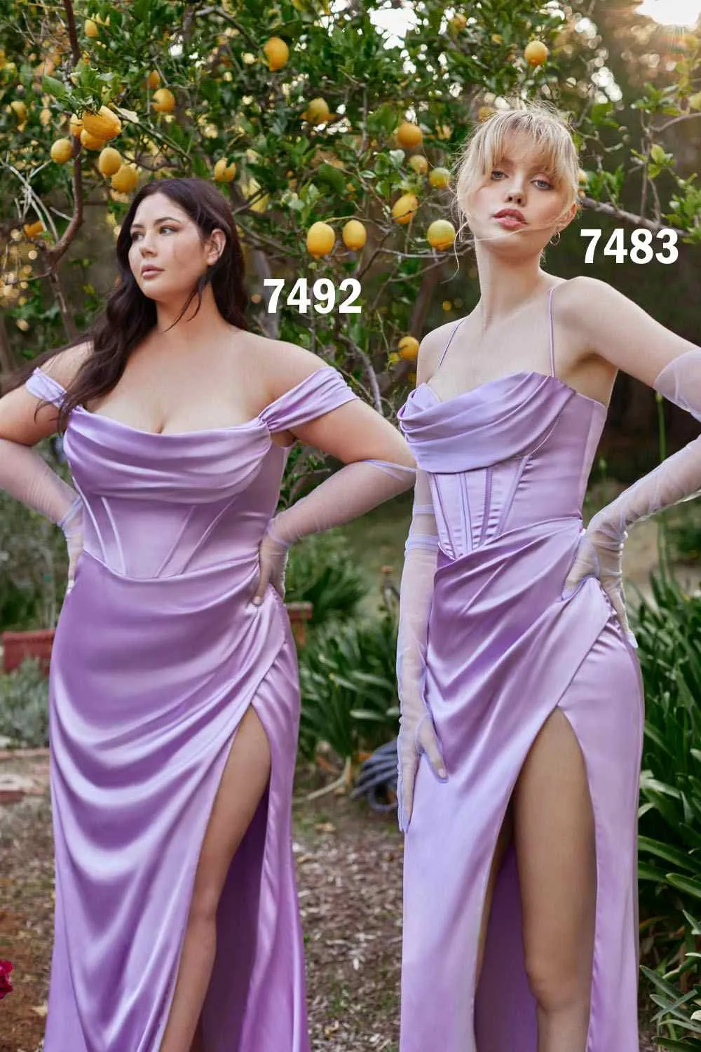 Cinderella Divine 7483 Long Corset Cowl Neckline Formal Satin Gown