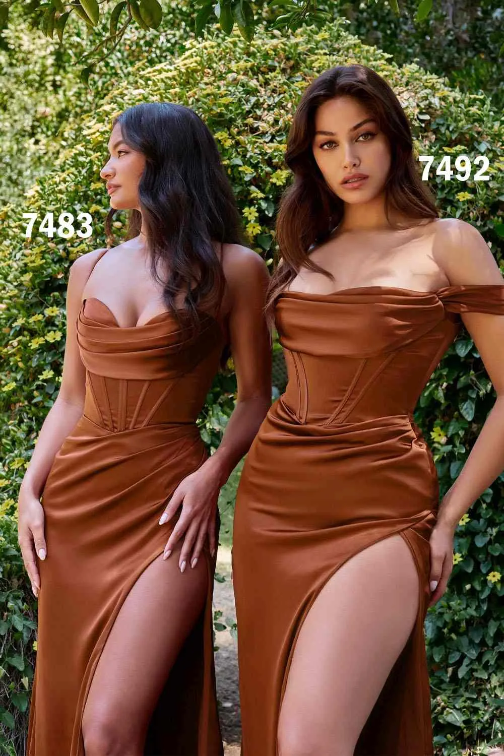 Cinderella Divine 7483 Long Corset Cowl Neckline Formal Satin Gown