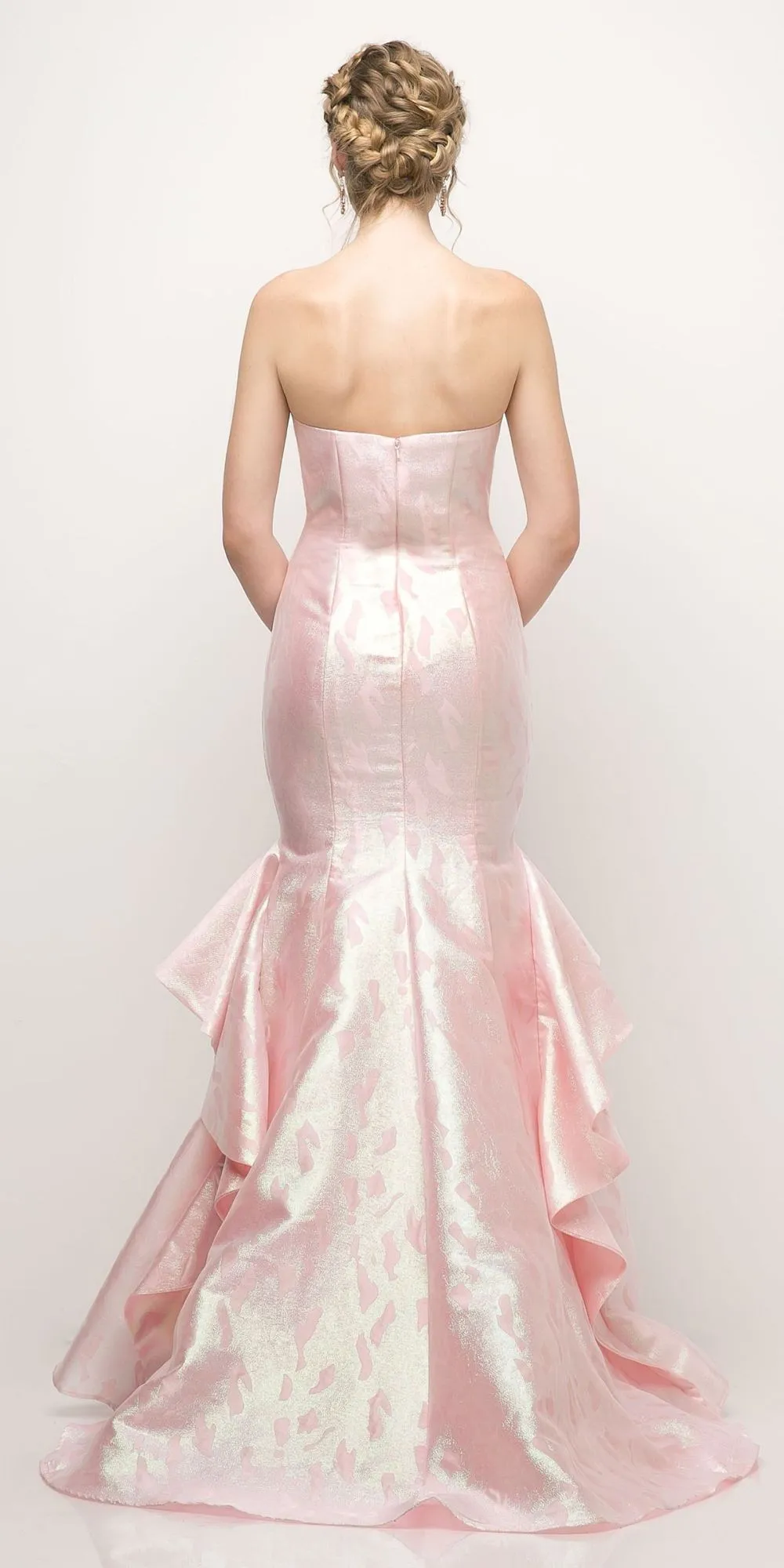 Cinderella Divine A5033 Strapless Jacquard Layered Mermaid Gown V-Neckline