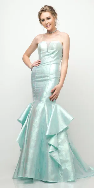 Cinderella Divine A5033 Strapless Jacquard Layered Mermaid Gown V-Neckline
