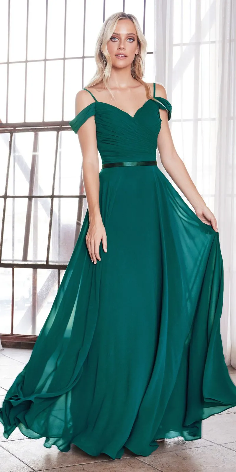 Cinderella Divine CD0156 Long Off The Shoulder Chiffon Gown Corset Back