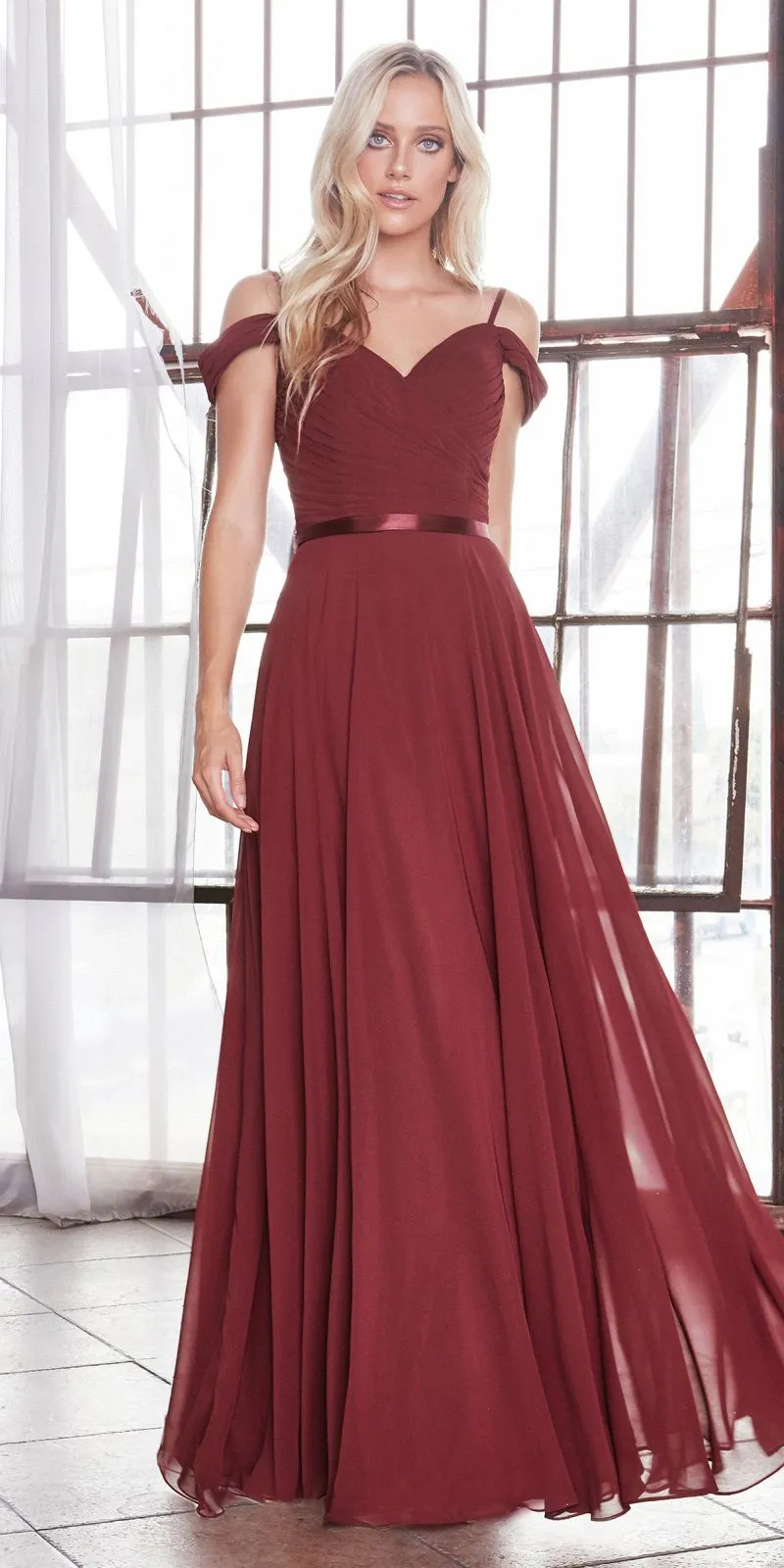 Cinderella Divine CD0156 Long Off The Shoulder Chiffon Gown Corset Back