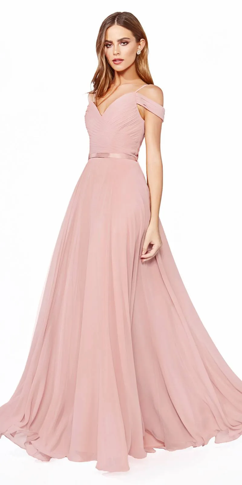 Cinderella Divine CD0156 Long Off The Shoulder Chiffon Gown Corset Back