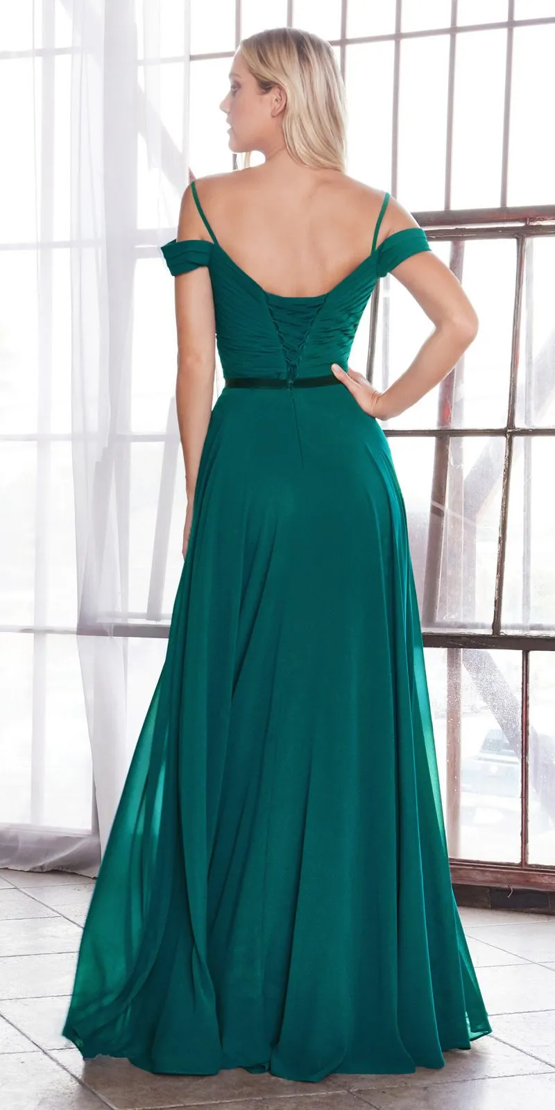 Cinderella Divine CD0156 Long Off The Shoulder Chiffon Gown Corset Back