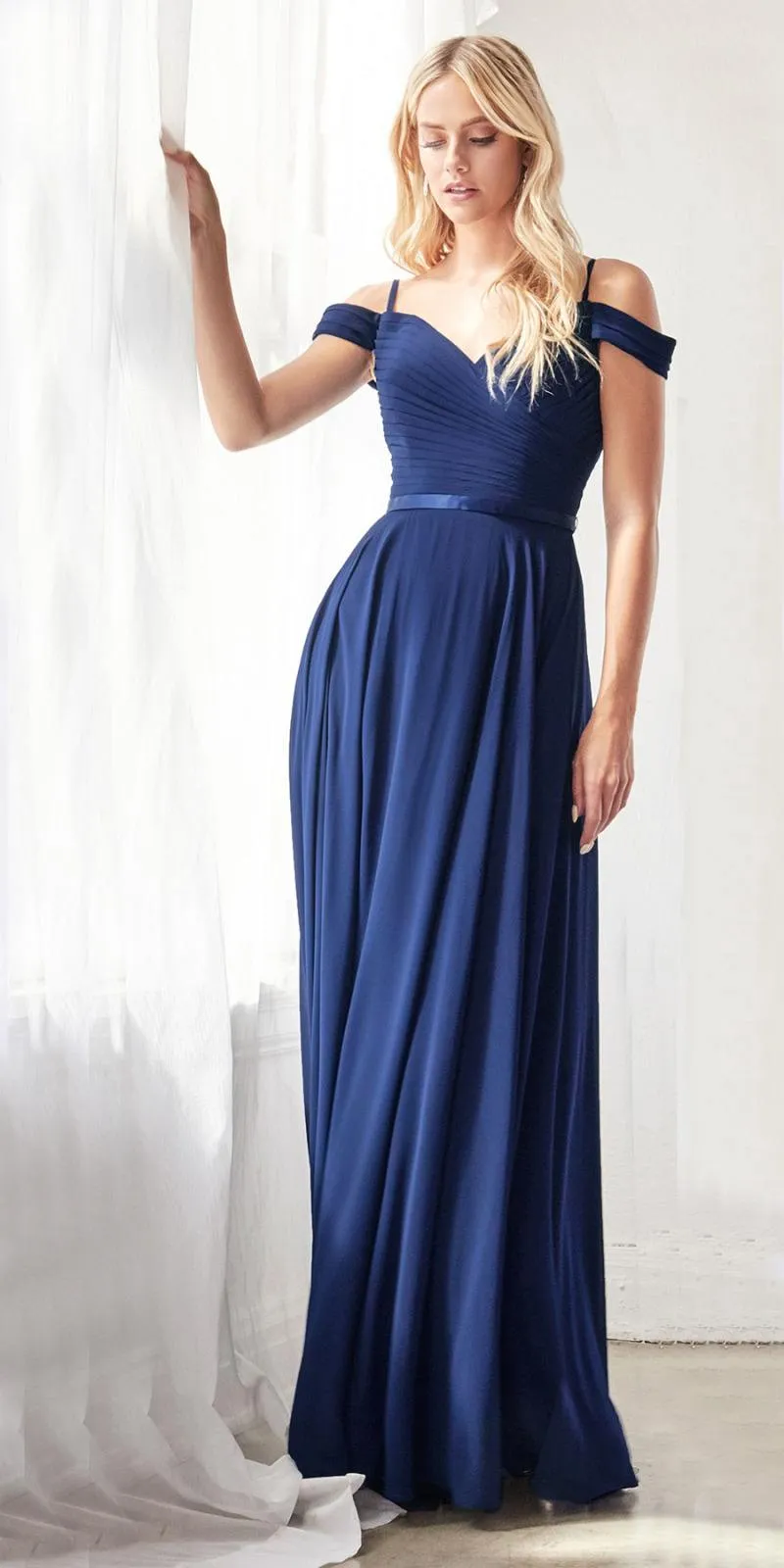 Cinderella Divine CD0156 Long Off The Shoulder Chiffon Gown Corset Back