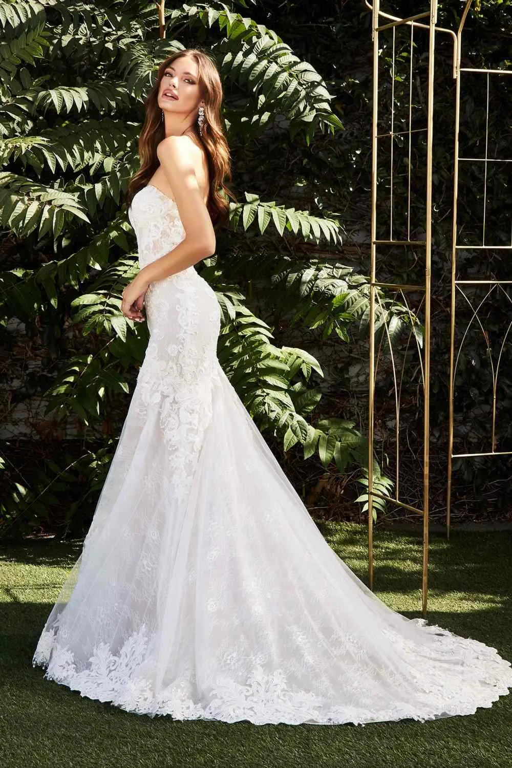 Cinderella Divine CD928 Strapless Trumpet Debutante Gown Layered Scalloped Eyelash Lace Train