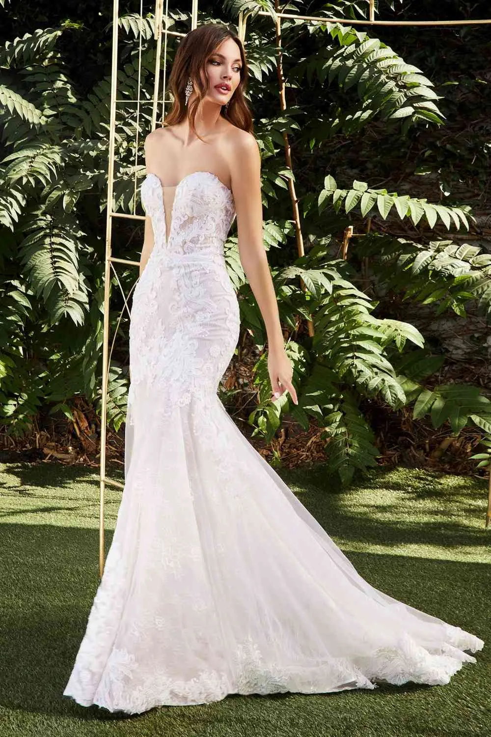 Cinderella Divine CD928 Strapless Trumpet Debutante Gown Layered Scalloped Eyelash Lace Train