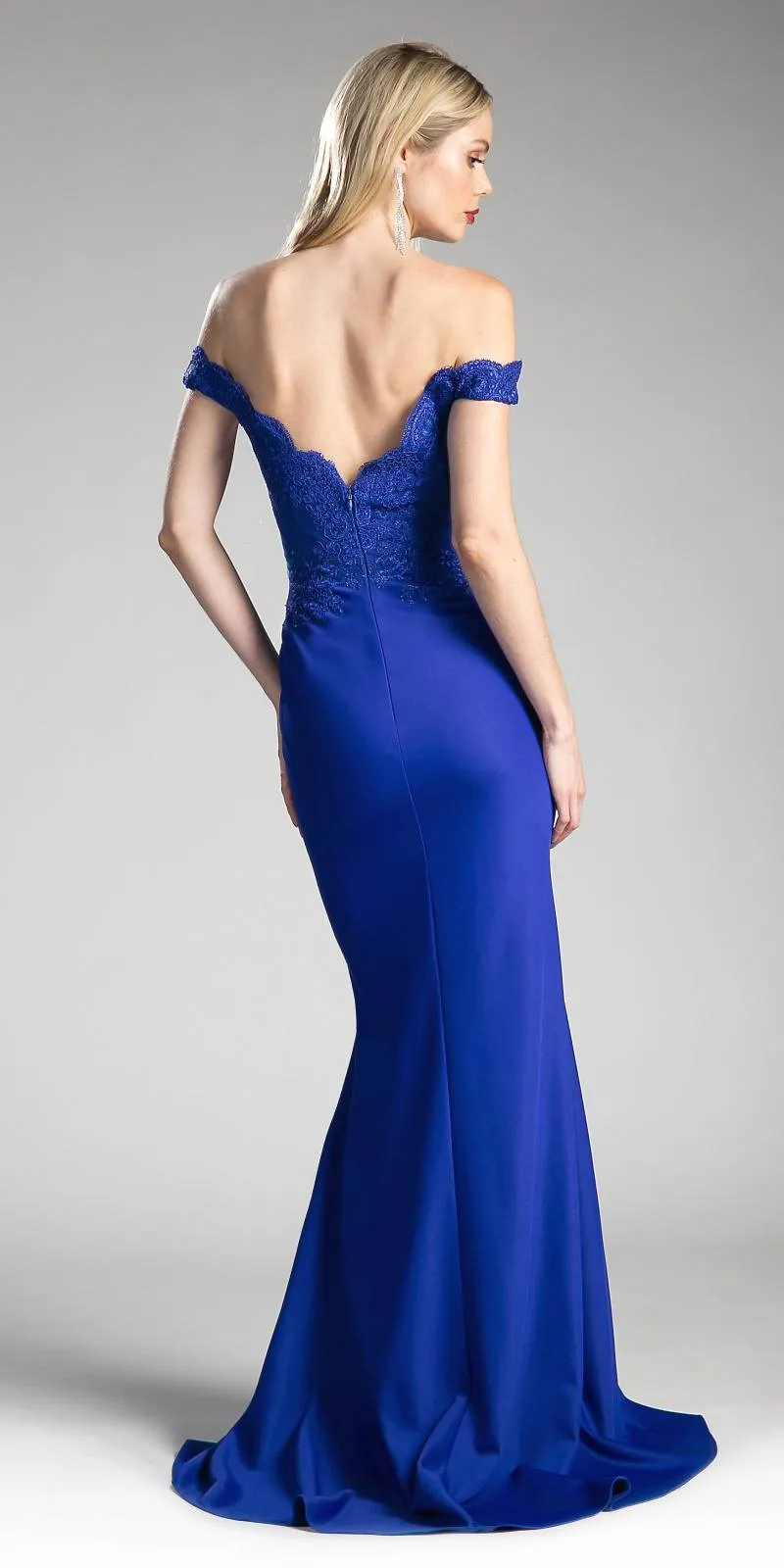Cinderella Divine CF158 Off Shoulder Floor Length Evening Gown Applique Bodice