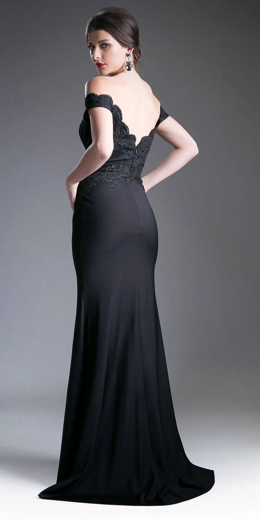 Cinderella Divine CF158 Off Shoulder Floor Length Evening Gown Applique Bodice