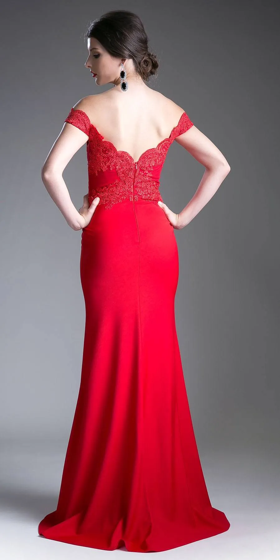 Cinderella Divine CF158 Off Shoulder Floor Length Evening Gown Applique Bodice