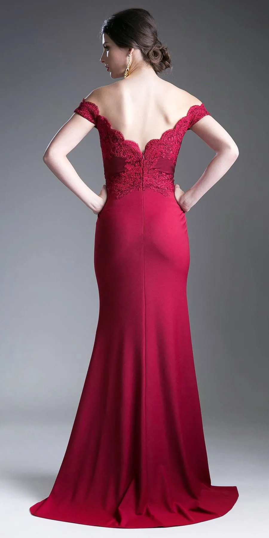 Cinderella Divine CF158 Off Shoulder Floor Length Evening Gown Applique Bodice