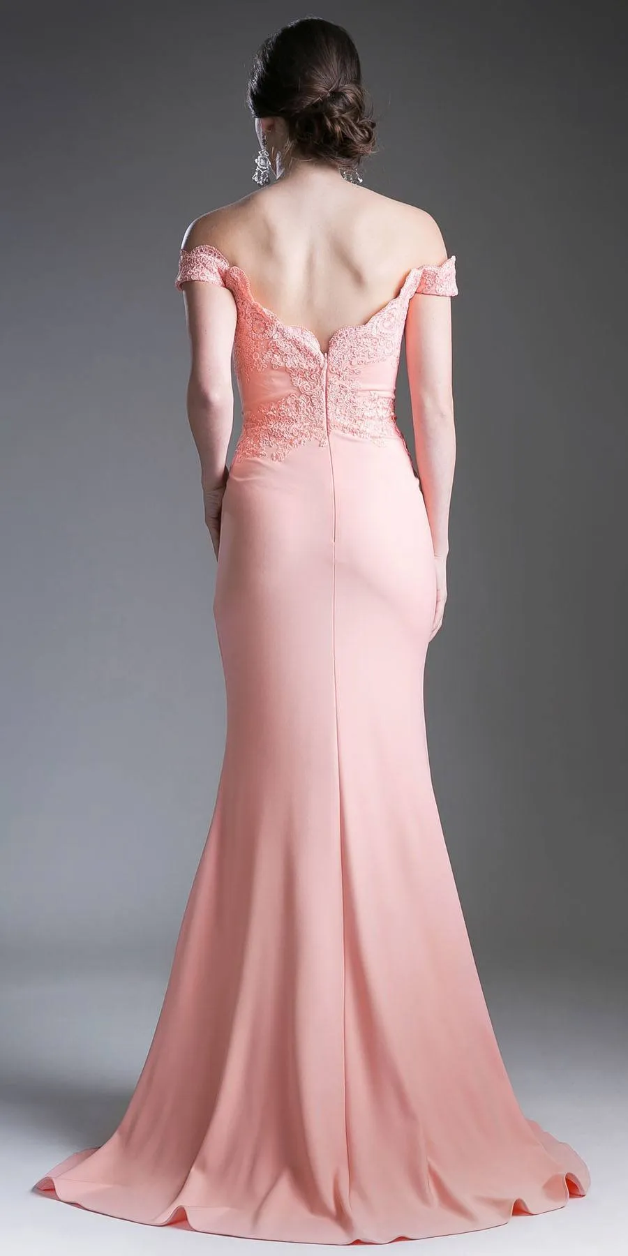 Cinderella Divine CF158 Off Shoulder Floor Length Evening Gown Applique Bodice