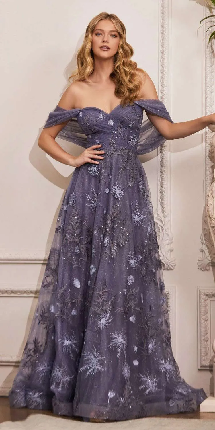 Cinderella Divine OC008 Floral Applique Off the Shoulder Dress