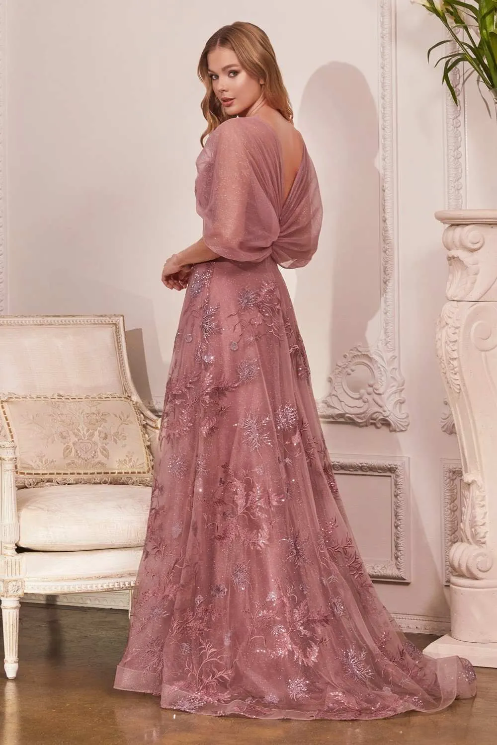 Cinderella Divine OC008 Floral Applique Off the Shoulder Dress