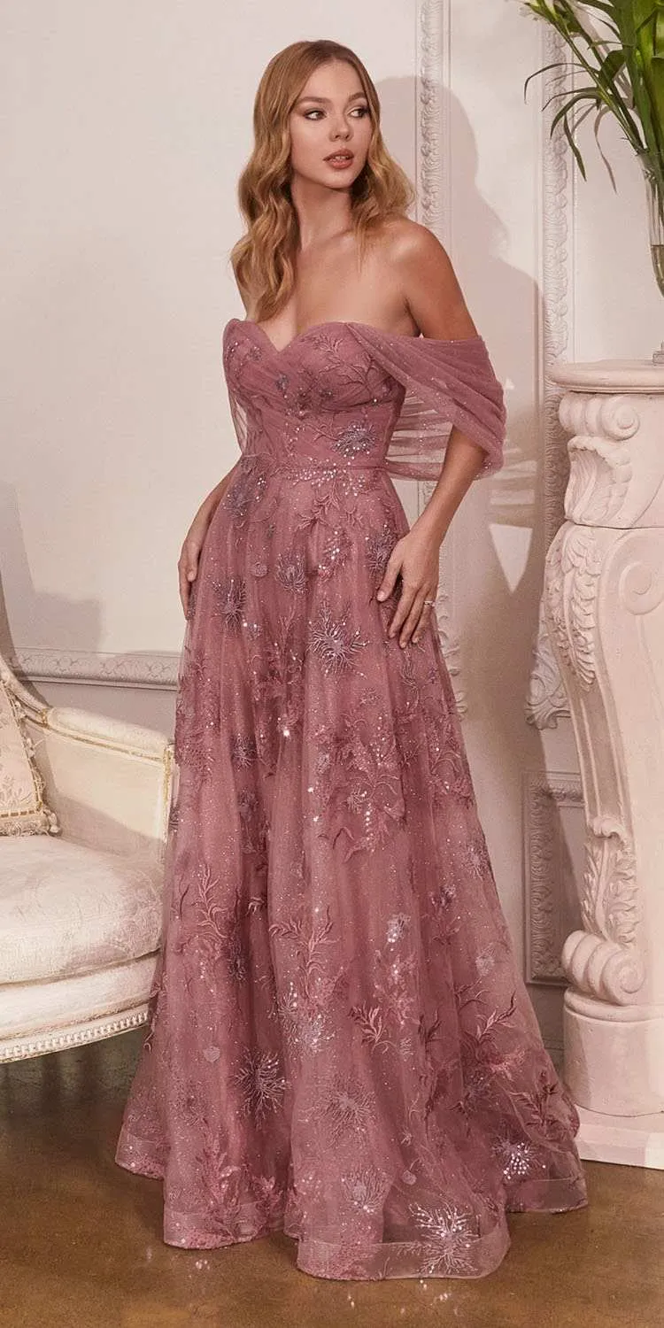 Cinderella Divine OC008 Floral Applique Off the Shoulder Dress