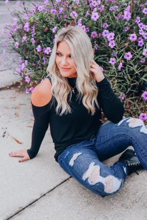 Classic Cold Shoulder Top S-3X - Black