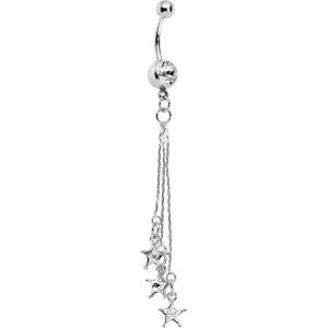 Clear Shooting Star Dangle Belly Ring Created with Crystals