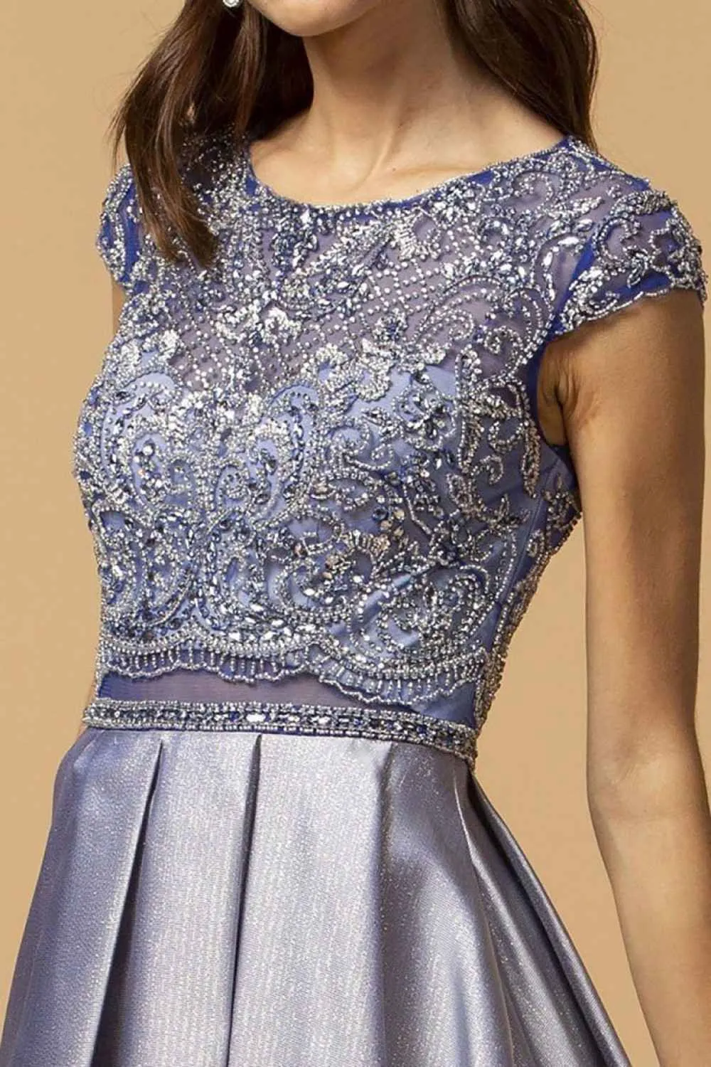 CLEARANCE - Aspeed L2157 Short Sleeved Long A-Line Dress Sheer Midriff (Size Large)