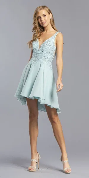 CLEARANCE - Aspeed S2331 Embroidered V-Neck Short A-Line Dress (Size Medium)