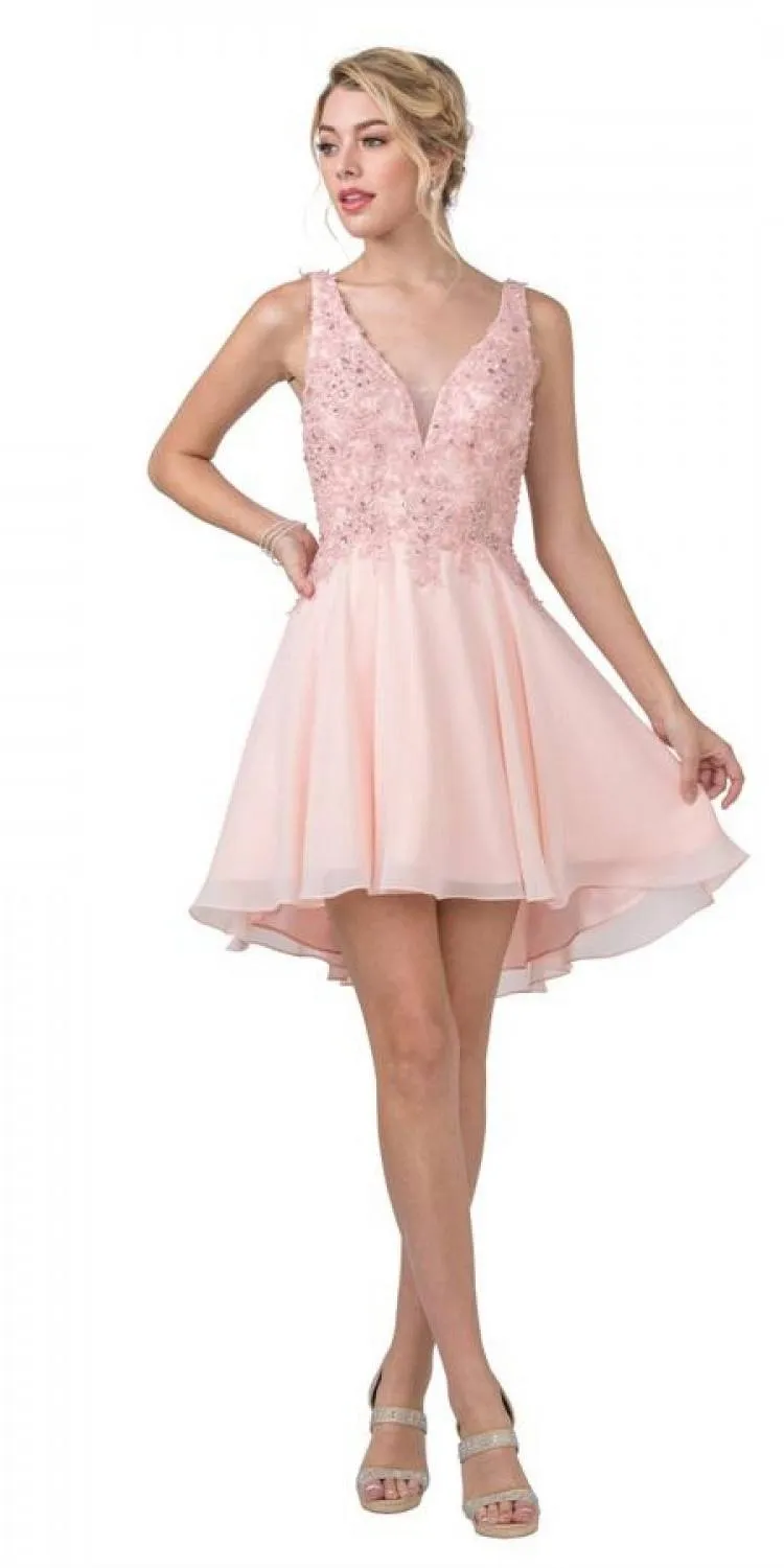 CLEARANCE - Aspeed S2331 Embroidered V-Neck Short A-Line Dress (Size Medium)