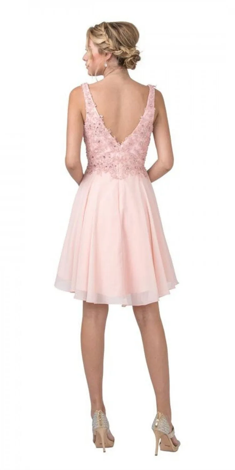 CLEARANCE - Aspeed S2331 Embroidered V-Neck Short A-Line Dress (Size Medium)