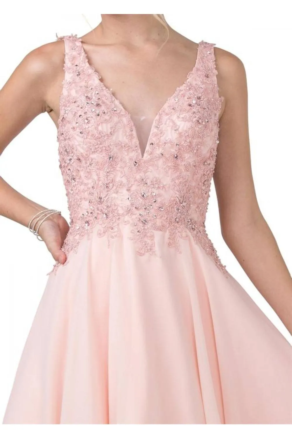 CLEARANCE - Aspeed S2331 Embroidered V-Neck Short A-Line Dress (Size Medium)