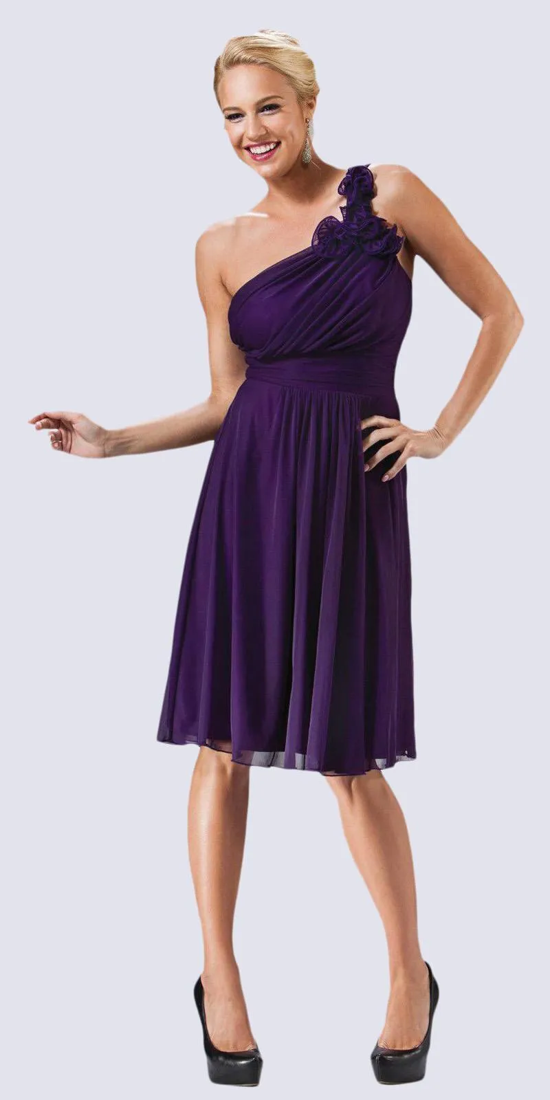 CLEARANCE - Cinderella Divine 3909 One Shoulder Chiffon Dress (Size 2XL)