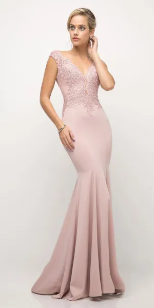 CLEARANCE - Cinderella Divine 770 V-Neckline Lace Bodice Evening Gown (Size S)