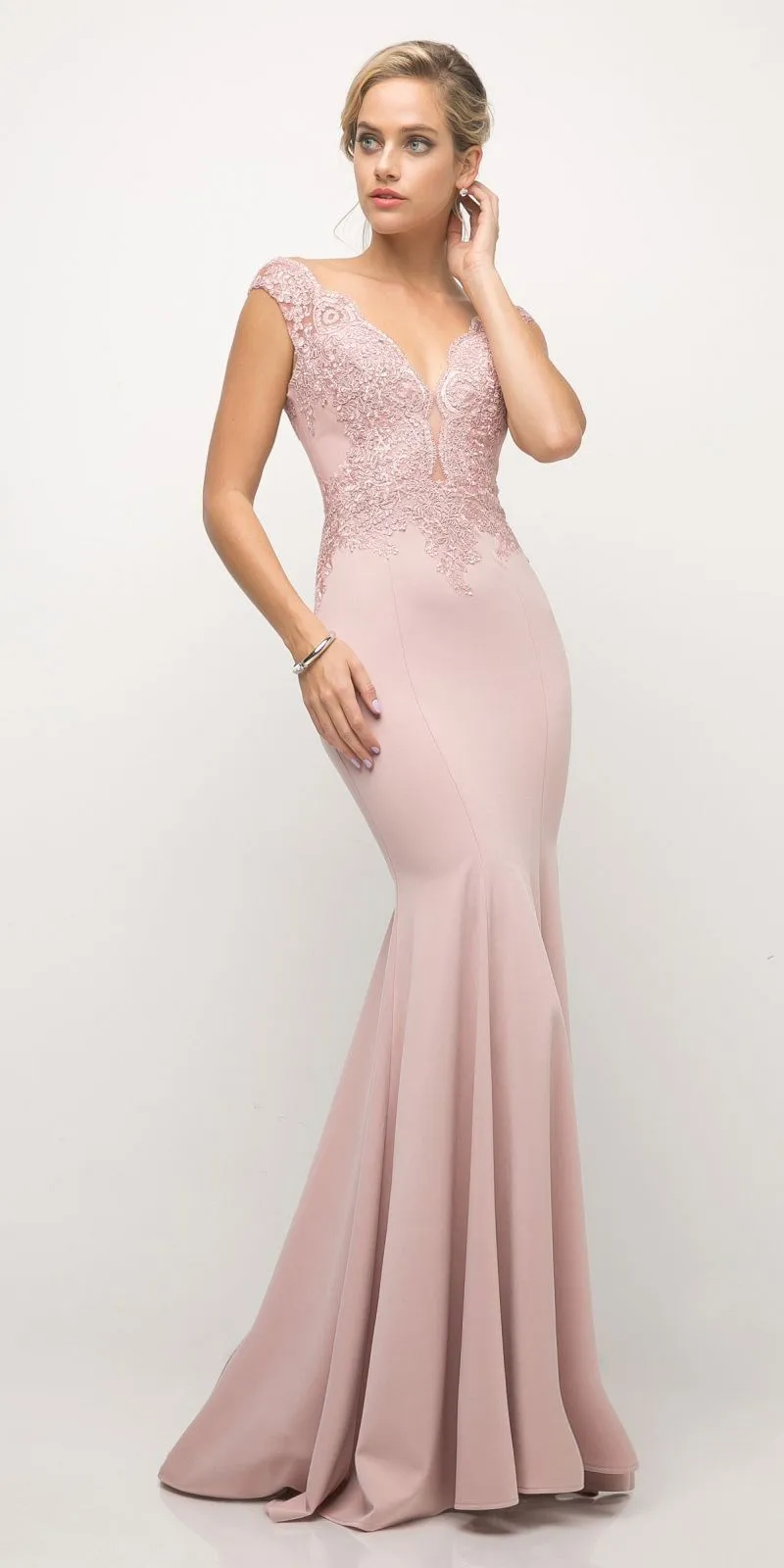 CLEARANCE - Cinderella Divine 770 V-Neckline Lace Bodice Evening Gown (Size S)