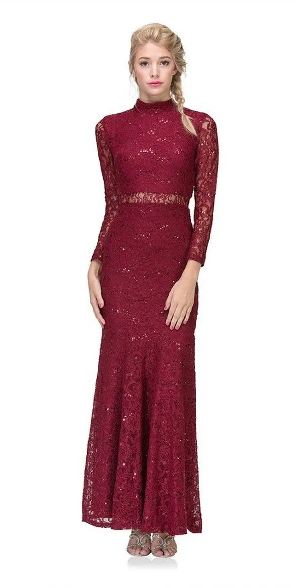 CLEARANCE - Eureka 2095 Long Sleeve Lace Dress Mock 2-Piece High Neck (Size Small)