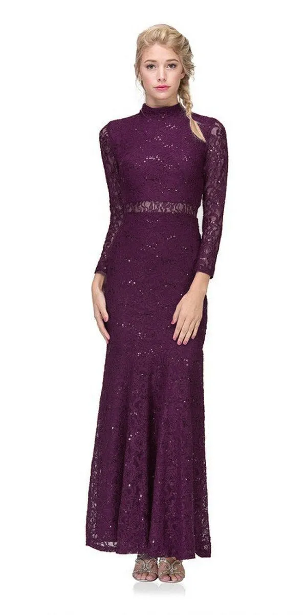 CLEARANCE - Eureka 2095 Long Sleeve Lace Dress Mock 2-Piece High Neck (Size Small)