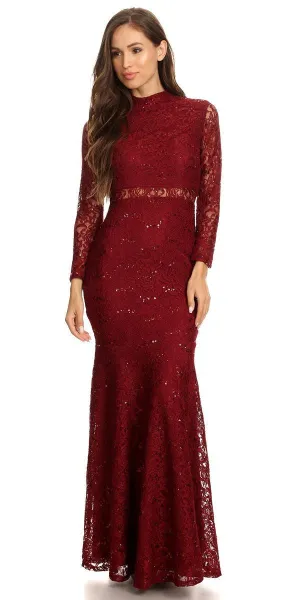 CLEARANCE - Eureka 2095 Long Sleeve Lace Dress Mock 2-Piece High Neck (Size Small)