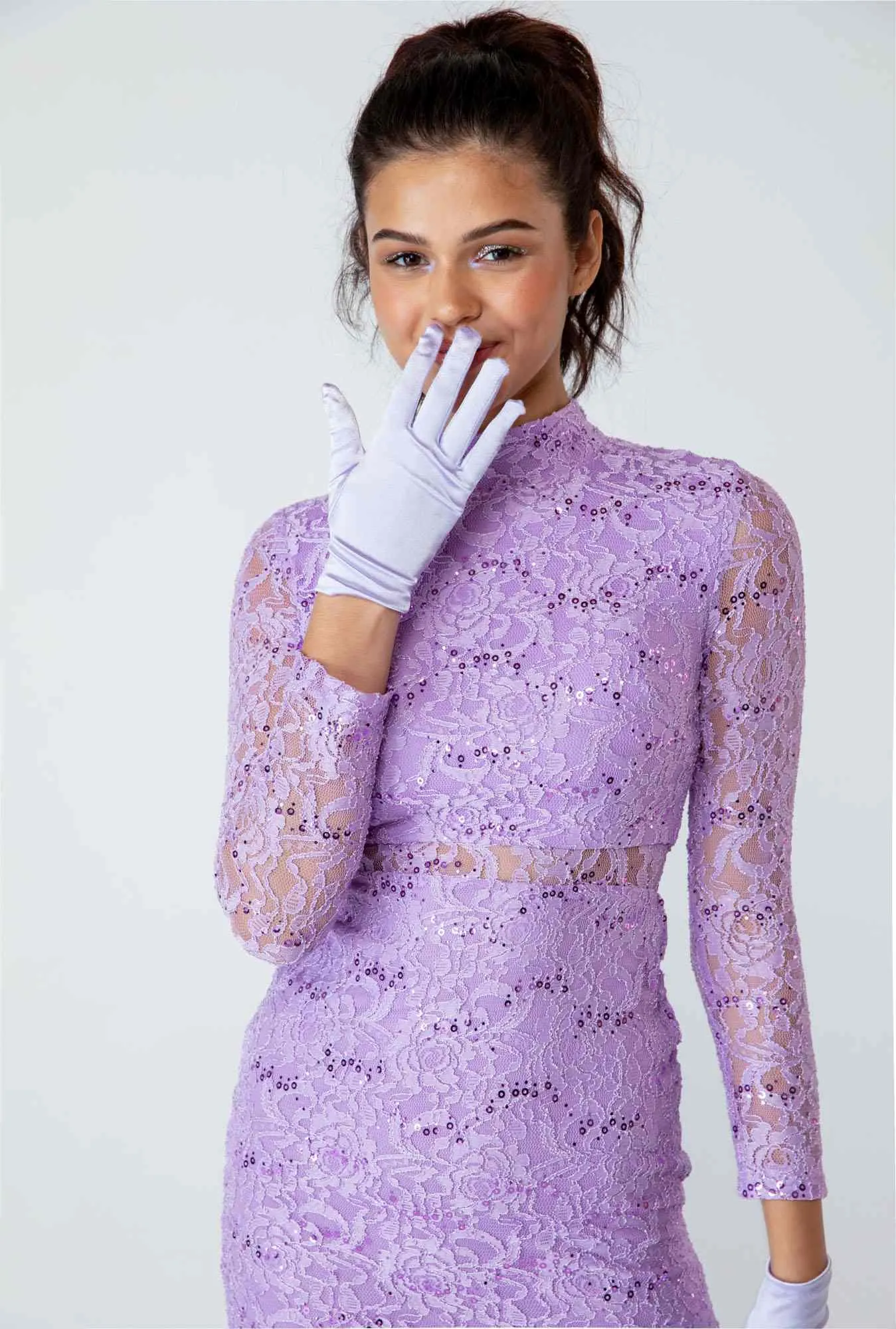 CLEARANCE - Eureka 2095 Long Sleeve Lace Dress Mock 2-Piece High Neck (Size Small)