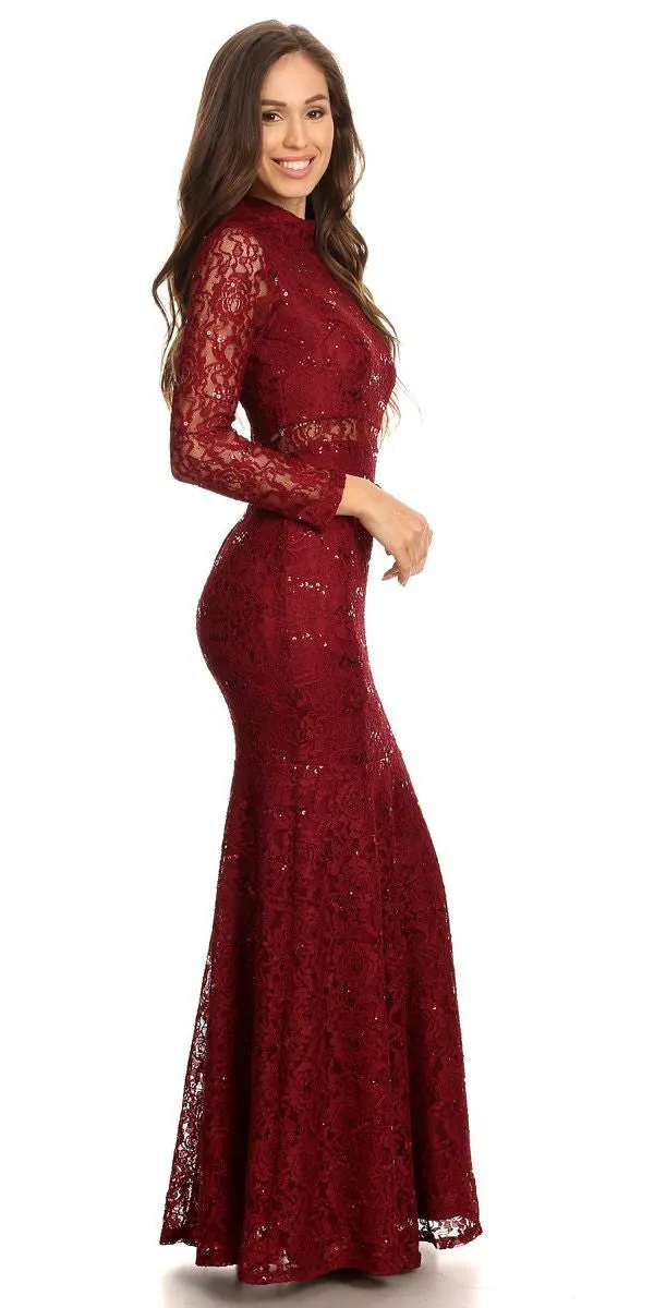 CLEARANCE - Eureka 2095 Long Sleeve Lace Dress Mock 2-Piece High Neck (Size Small)