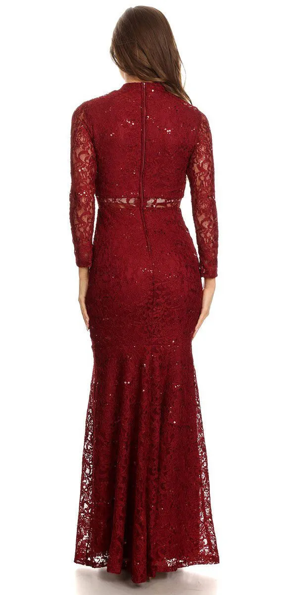 CLEARANCE - Eureka 2095 Long Sleeve Lace Dress Mock 2-Piece High Neck (Size Small)