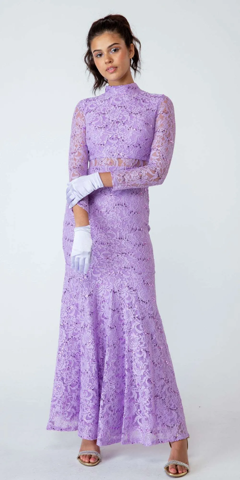 CLEARANCE - Eureka 2095 Long Sleeve Lace Dress Mock 2-Piece High Neck (Size Small)