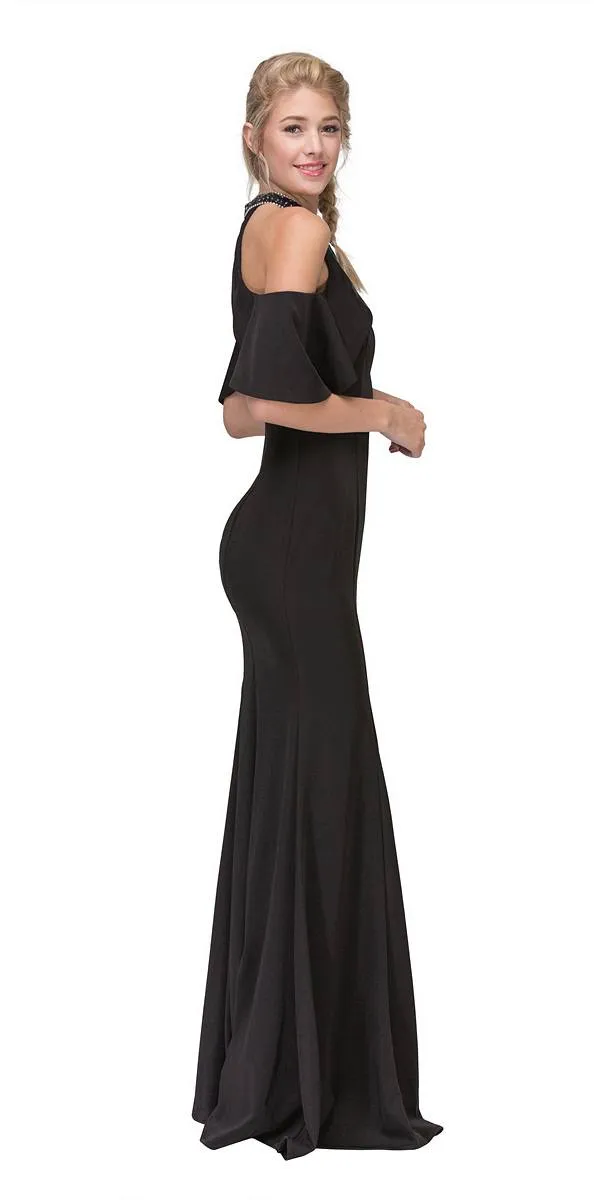 CLEARANCE - Eureka 6110 Cold Shoulder High Neckline Mermaid Gown (Size XS)