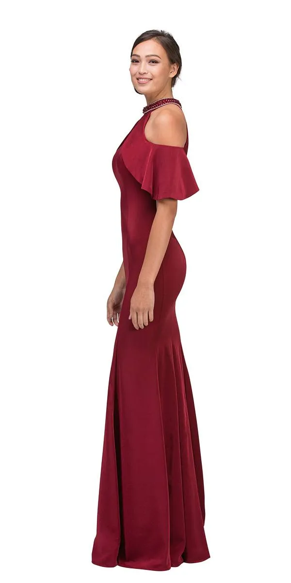 CLEARANCE - Eureka 6110 Cold Shoulder High Neckline Mermaid Gown (Size XS)