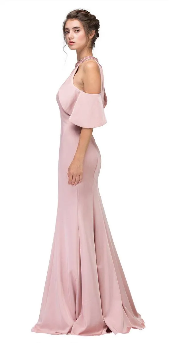 CLEARANCE - Eureka 6110 Cold Shoulder High Neckline Mermaid Gown (Size XS)