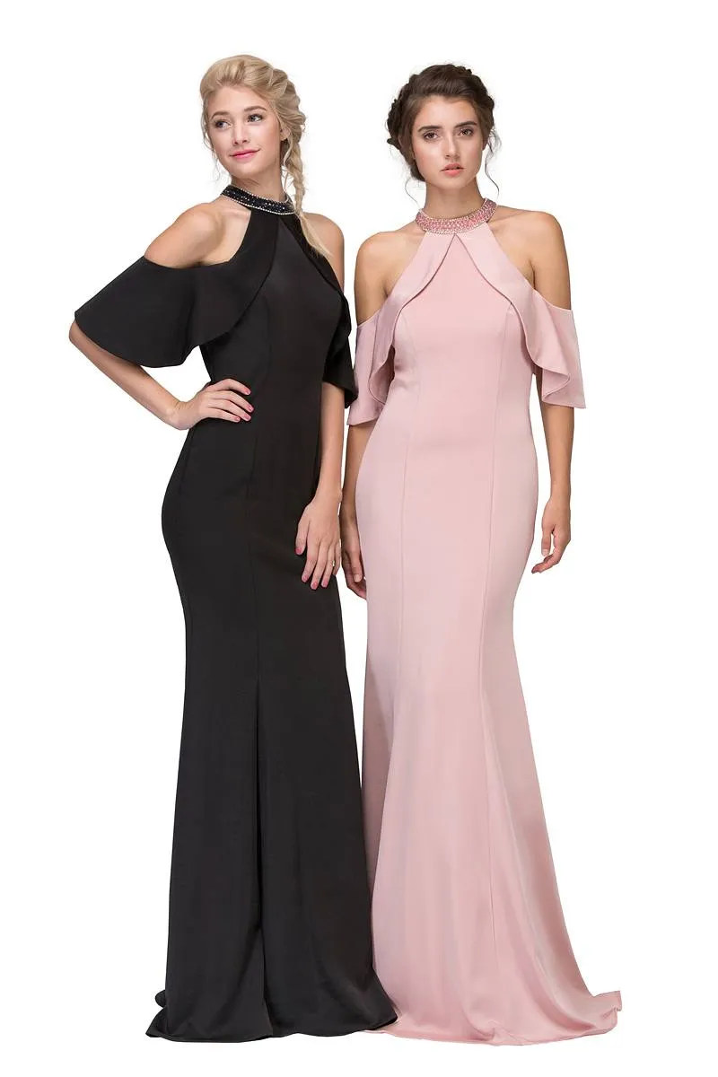 CLEARANCE - Eureka 6110 Cold Shoulder High Neckline Mermaid Gown (Size XS)