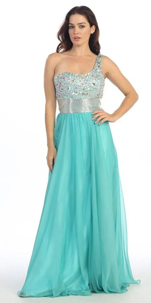 CLEARANCE - Eureka Fashion 2401 One Shoulder Corset A-Line Long Ball Gown (Size 2XL)