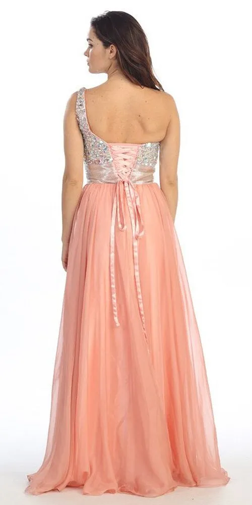 CLEARANCE - Eureka Fashion 2401 One Shoulder Corset A-Line Long Ball Gown (Size 2XL)